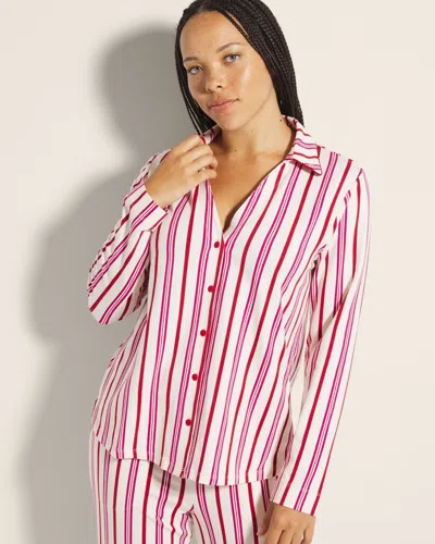 Soma Women's Cotton Modal Long Sleeve Notch Collar Pajama Top In Ivory Size 2xl |  Pajama Sets In Smart Stripe Champagne