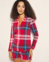 Soma Women's Cotton Modal Long Sleeve Notch Collar Pajama Top In Red Size Large |  Pajama Sets In Snuggle Up Plaid Red