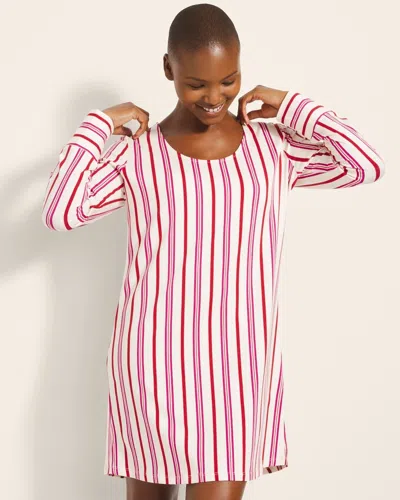 Soma Women's Cotton Modal Long Sleeve Nightgown In Ivory Size Xs |  In Smart Stripe Champagne