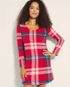 Soma Women's Cotton Modal Long Sleeve Nightgown In Red Size Medium |  In Snuggle Up Plaid Red