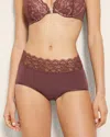 SOMA WOMEN'S EMBRACEABLE BRIEF PANTY WITH LACE IN BROWN SIZE LARGE | SOMA