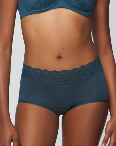 Soma Women's Embraceable Super Soft Lace Brief Underwear In Teal Size Xl |  In Dark Harbour