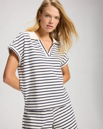 Soma Women's Essential Terry Extended Shoulder Sweatshirt In Blue Size Xs |  In Deep Indigo Stripe