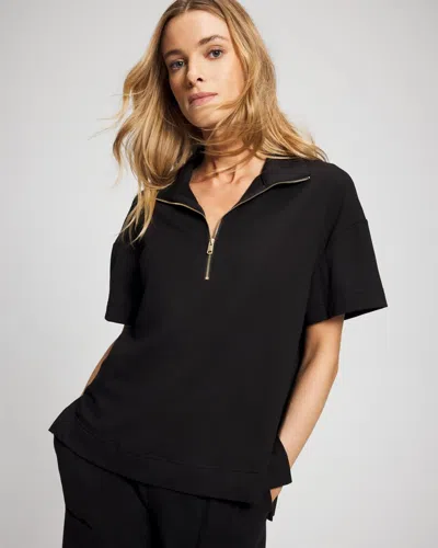 Soma Women's Essential Terry Quarter Zip Short Sleeve Sweatshirt In Black Size Xs |
