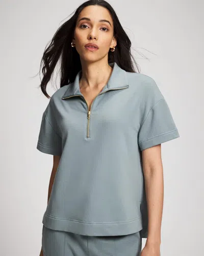 Soma Women's Essential Terry Quarter Zip Short Sleeve Sweatshirt In Blue Size Xs |  In Harmony Blue