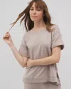 Soma Women's Essential Terry Relaxed Short Sleeve Top In Brown Size Xl |  Gifts For Mom In Heather Mink