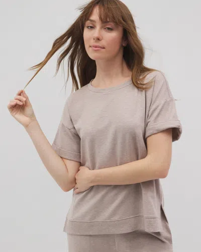 Soma Women's Essential Terry Relaxed Short Sleeve Top In Brown Size Xl |  Gifts For Mom In Heather Mink