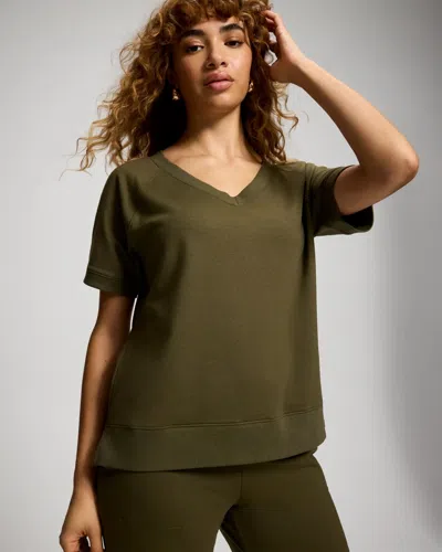 Soma Women's Essential Terry Short Sleeve Raglan Top In Green Size Xs |  In Olive Night
