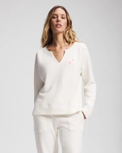 Soma Women's Essential Terry V-neck Sweatshirt In Ivory Size Small |  In Shea