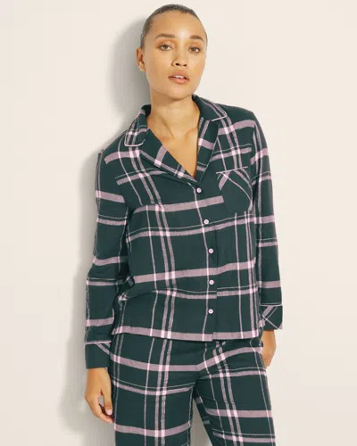 Soma Women's Flannel Super Soft Long Sleeve Pajama Top In Green Size 2xl |  Pajama Sets In Aspen Plaid Everglade
