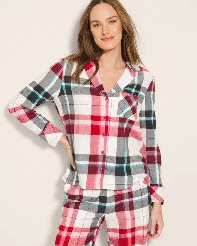 Soma Women's Flannel Super Soft Long Sleeve Pajama Top In Ivory Size Xl |  Pajama Sets In Fireside Plaid Champagne