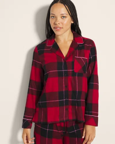 Soma Women's Flannel Super Soft Long Sleeve Button Up In Red Size Medium |  In Wrapped Up Plaid Red