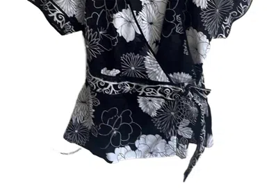 Soma Women's Floral Wrap Blouse In Black/white In Multi