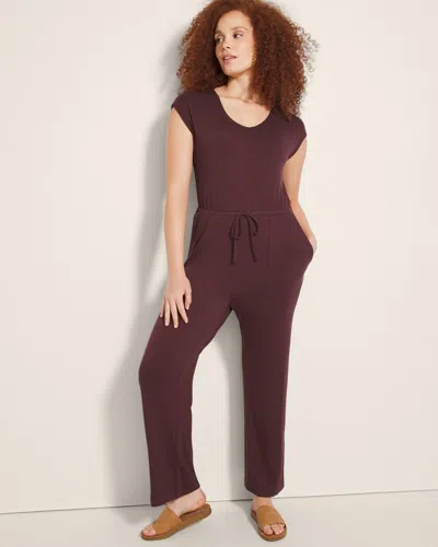 Soma Women's French Terry Wide-leg Jumpsuit In Purple Size 2xl |  In Pinot Noir