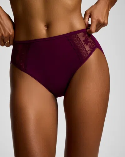 Soma Women's Geo Lace Embroidery High-leg No-show Panty In Purple Size Small |  Vanishing Edge Pantie In Wicked Plum