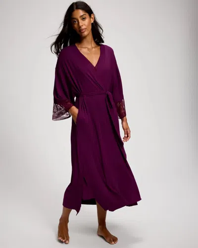 Soma Women's Geo Lace Midi Robe In Purple Size Small/medium |  Getting Ready Robe In Wicked Plum