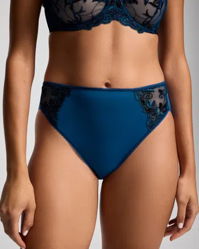 Soma Women's High-leg Brief No-show Panty With Lace In Blue Size Small |  Vanishing Edge Panties In Poseidon Tonal