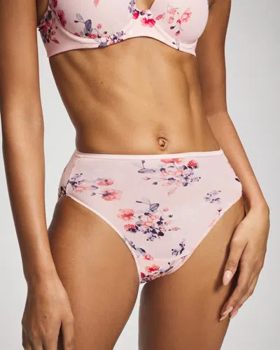 Soma Women's High-leg No-show Panty In Pink Size Xs |  Vanishing Edge Panties In Floral Dreams Mini Pink