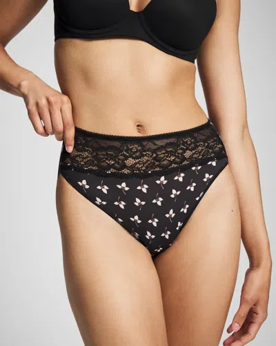 Soma Women's High-leg No-show Panty With Lace In Black Size Xs |  Vanishing Edge Panties In Peaceful Petals Mini Blk