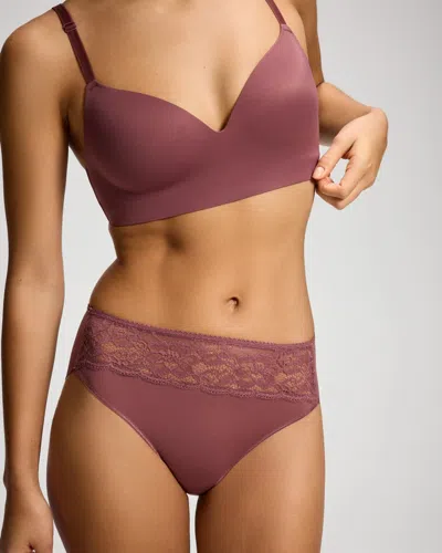Soma Women's High-leg No-show Panty With Lace In Pink Size Xs |  Vanishing Edge Panties In Cocoa Rouge