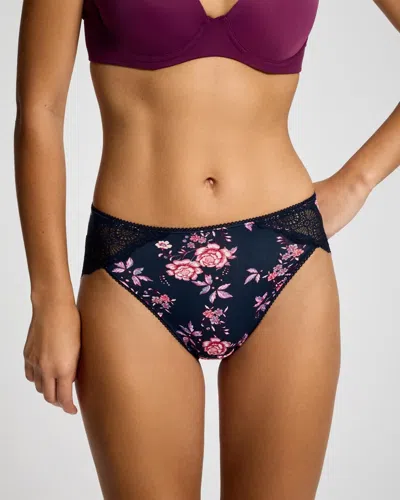 Soma Women's High-leg Panty With Crochet Lace In Navy Blue Size Xs |  In Juliet Floral Mini Navy