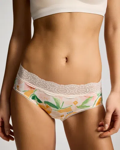 Soma Women's Hipster Panty With Crochet Lace Waist In Ivory Size Small |  In Citrus Glow Mini Champ