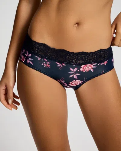 Soma Women's Hipster Panty With Crochet Lace Waist In Navy Blue Size Xs |  In Juliet Floral Mini Navy