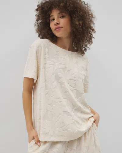 Soma Women's Jacquard Terry Short Sleeve Top In Ivory Size Large |  Gifts For Mom