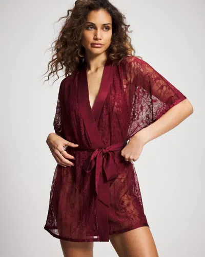 Soma Women's Lace And Silk Robe In Red Size Small/medium |  In Red Velvet