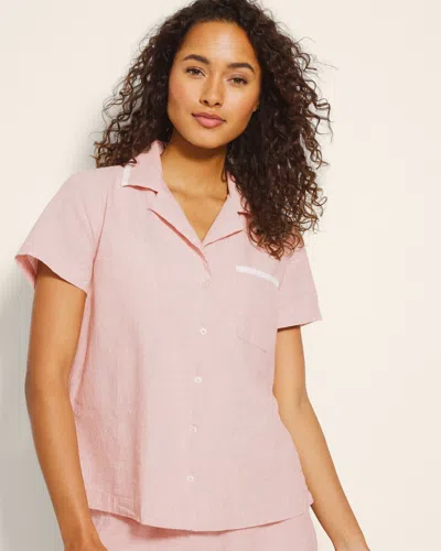 Soma Women's Laundered Cotton Short Sleeve Pajama Top In Brown Size Large |  Pajama Sets In Creme Brulee Crossdye
