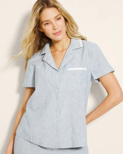 Soma Women's Laundered Cotton Short Sleeve Pajama Top In Blue Size Small |  Pajama Sets In Idyllic Blue Crossdye
