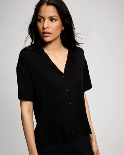 Soma Women's Lightweight Rib Knit Relaxed Button Up Pajama Top In Black Size Xs |  Pajama Sets