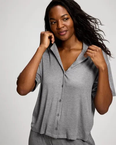 Soma Women's Lightweight Rib Knit Relaxed Button Up Pajama Top In Gray Size Xs |  Pajama Sets In Heather Graphite