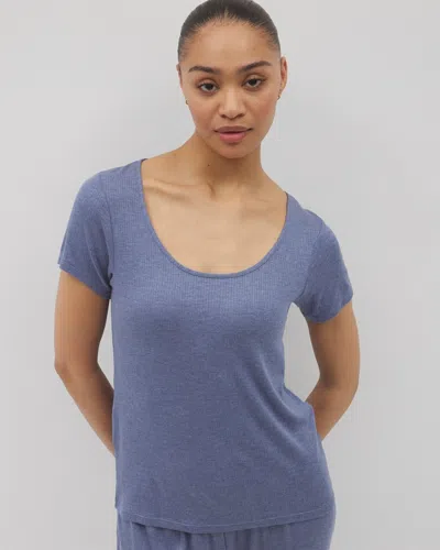 Soma Women's Lightweight Rib Knit Short Sleeve Pajama Tee In Blue Size Xs |  Mother's Day Pajamas