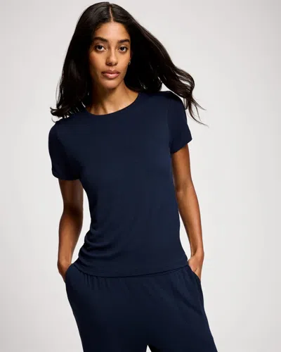 Soma Women's Lightweight Rib Knit Slim Fit Pajama Baby Tee In Navy Blue Size Xs |  Pajama Sets In Nightfall Navy