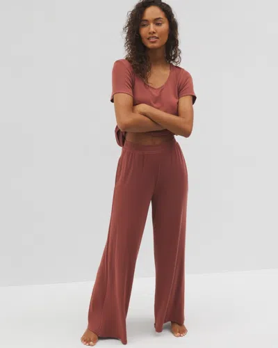 Soma Women's Lightweight Rib Knit Wide Leg Pajama Pants In Neutral Size Small |  Mother's Day Pajamas In Spiced Mahogany