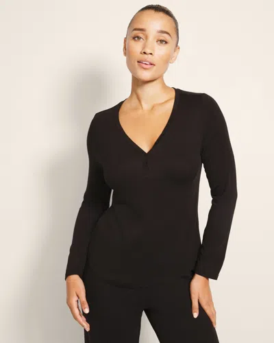Soma Women's Lightweight Rib Knit Long Sleeve Henley In Black Size Medium |  Pajama Sets