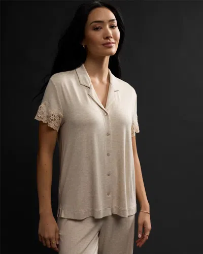 Soma Women's Limited Edition Luxe Knit Notch-collar Pajama Top In Brown Size Xs |  Pajama Sets In Heather Praline