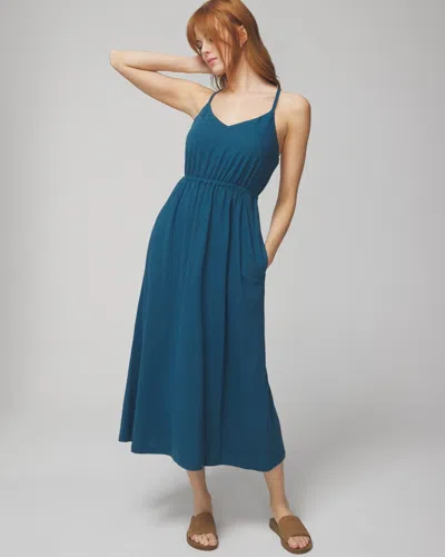 Soma Women's Linen Jersey Midi Sundress With Built-in Bra In Timeless Blue Size Small |