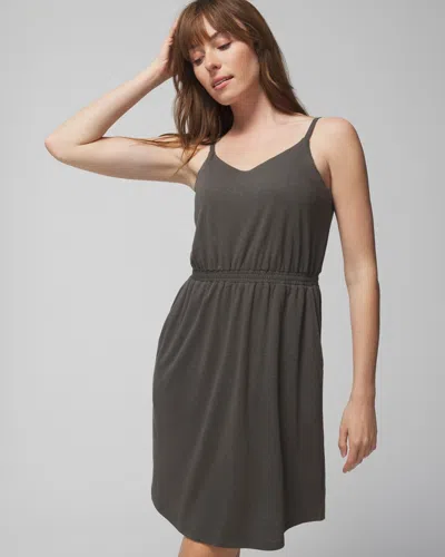 Soma Women's Linen Jersey Mini Sundress With Built-in Bra In Dark Gray Olive Size Large |
