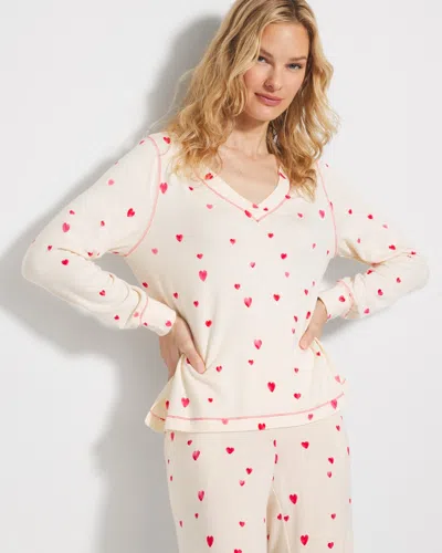 Soma Women's Long Sleeve V-neck In Ivory Size Large |  Pajama Sets In Floating Hearts Champagne