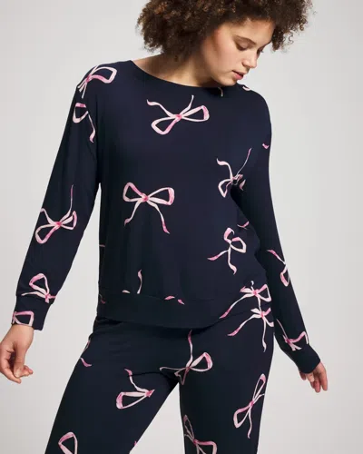 Soma Women's Long-sleeve  Top In Coquette Bows Navy/pink Size Xs |   Sets In Beloved Bows Grand Navy