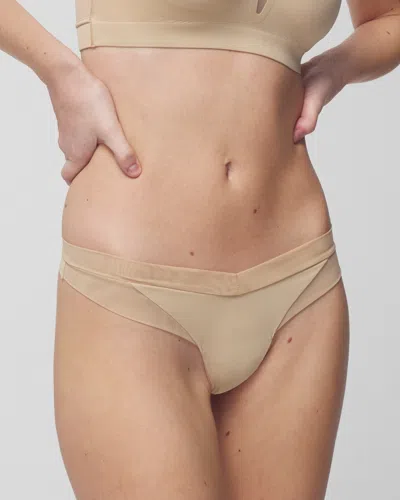 Soma Women's Mesh Thong Underwear In Nude Size Medium |