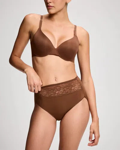 Soma Women's Microfiber Modern Brief No-show Panty With Lace In Brown Nude Size Xs |  Vanishing Edge  In Cinnamon Latte