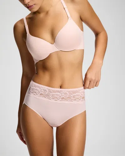 Soma Women's Microfiber Modern Brief No-show Panty With Lace In Pink Size Xs |  Vanishing Edge Pantie In Pretty Pink