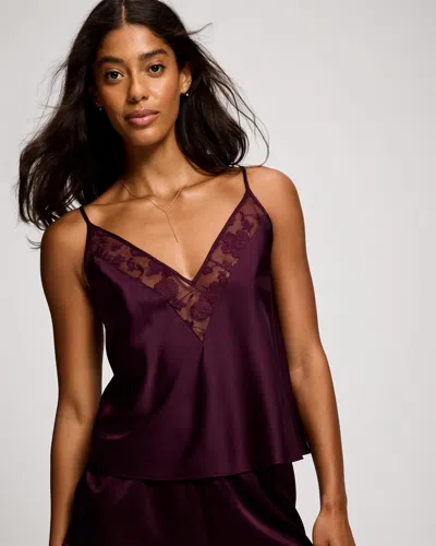 Soma Women's Midnight Flora Silk + Lace Cami Pajama Top In Red Size Small |  In Midnight Syrah