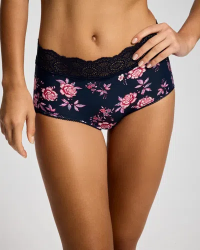 Soma Women's Modern Brief Panty With Crochet Lace In Navy Blue Size Medium |  In Juliet Floral Mini Navy