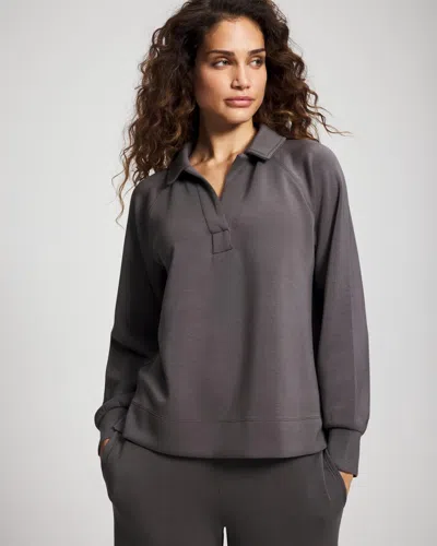 Soma Women's Modern Modal Button Up Long Sleeve Top In Gray Size Xs |  In Galaxy Gray