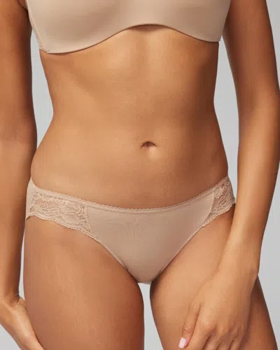 Soma Women's No Show Cotton Blend Bikini Panty With Lace In Nude Size Medium |  Vanishing Edge Pantie