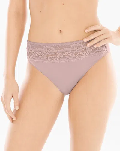 Soma Women's No Show Cotton Blend High-leg Panty With Lace In Blush Pink Nude Size Large |  Vanishing